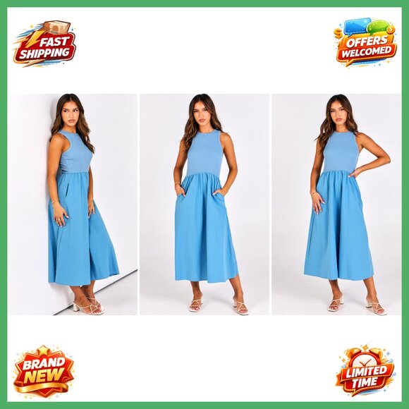 Summer Casual Maxi Dress Tiered Flowy Crewneck T Shirt Beach Travel Long - Picture 7 of 7